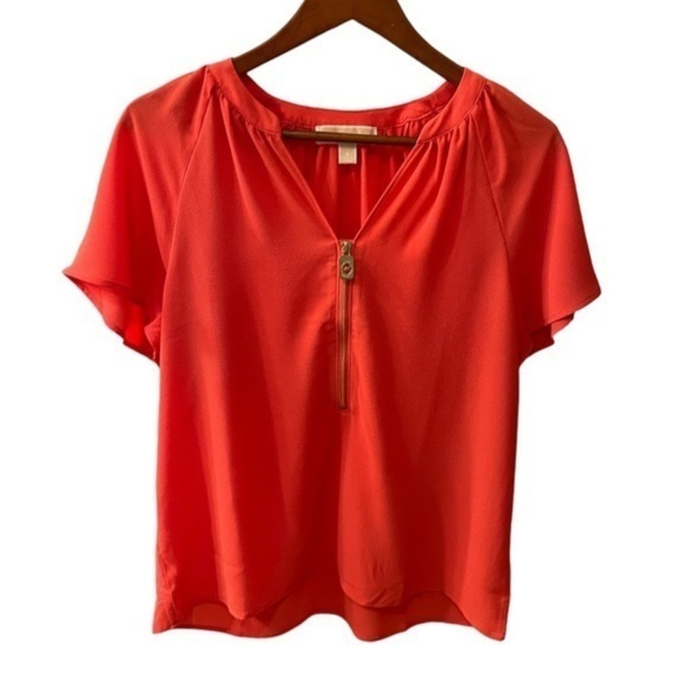 Michael Kors Coral  V-Neck Tunic With Zipper Size Medium